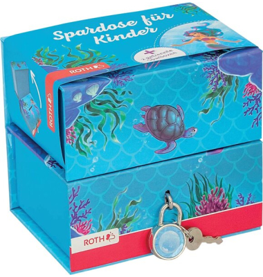 Spardose, Pappe, 2 getrennte Boxen, Meerjungfrau, blau