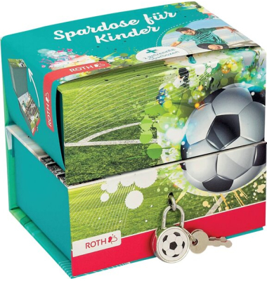 Spardose, Pappe, 2 getrennte Boxen, Fussballstar, grün