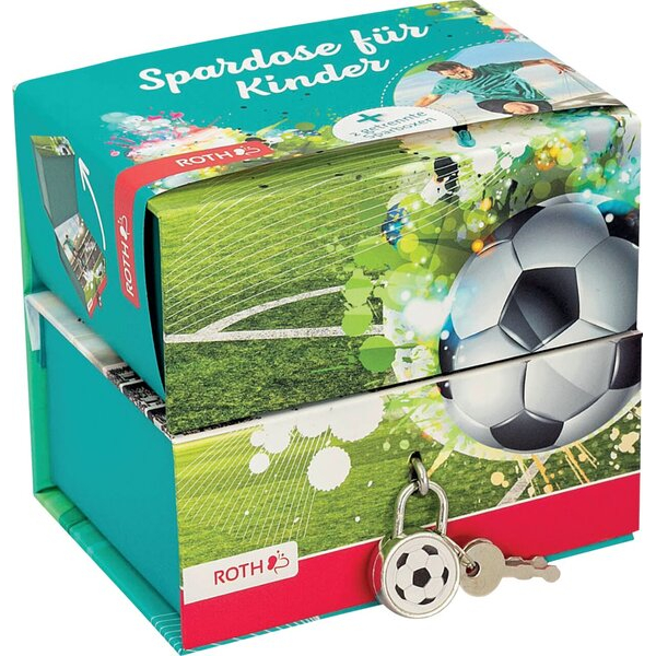 4028279892382 - Spardose Pappe 2 getrennte Boxen Fussballstar grün 4028279892382 Roth