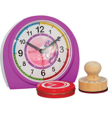 Lernwecker mit Stempelset, ohne Batterien, Einhornportrait, pink