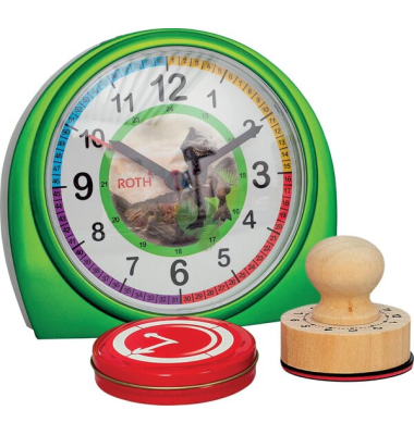 Lernwecker mit Stempelset, ohne Batterien, Tyrannosaurus, grün