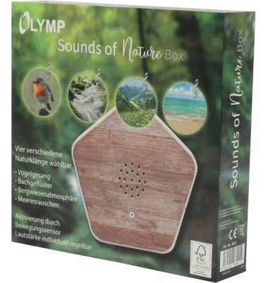 Soundbox mit 4 verschiedenen Klängen, 12 verschiedene Wechseldekors, Aktivierung durch Bewegungssensor, Vogelgesang, Bach, Bergw