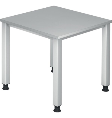 Schreibtisch Q-Serie, manuell h&ouml;henverstellbar, 68-83,5cm (H), 80x80cm (BxT), quadratisch, grau / silber