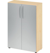 Flügeltürenschrank 450, 1144 x 800 x 346 mm, 3 Ordnerhöhen, 2 Fachböden, ahorn/silber