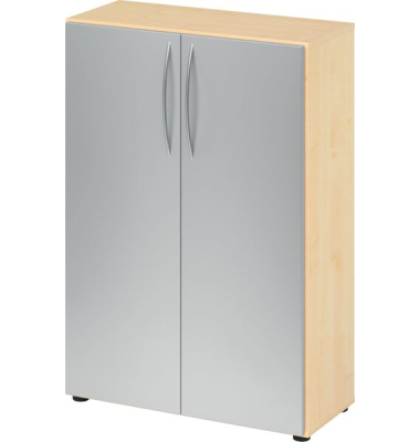 Flügeltürenschrank 450, 1144 x 800 x 346 mm, 3 Ordnerhöhen, 2 Fachböden, ahorn/silber