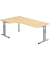 Schreibtisch, manuell höhenverstellbar, 65-85cm (H), 200x120cm (BxT), L-Form, ahorn / silber