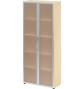 Glastürenschrank 4200, 5 Ordnerhöhen, 1880 x 800 x 349mm, Milchglas, ahorn