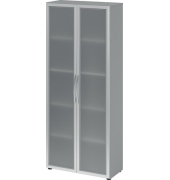 Glastürenschrank 4200, 5 Ordnerhöhen, 1880 x 800 x 349mm, Milchglas, grau