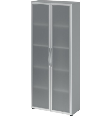 Glastürenschrank 4200, 5 Ordnerhöhen, 1880 x 800 x 349mm, Milchglas, grau