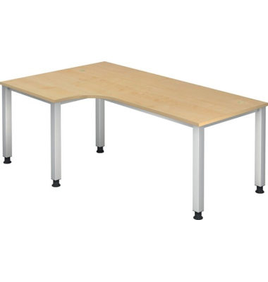Schreibtisch Q-Serie, manuell h&ouml;henverstellbar, 68-83,5cm (H), 200x80/120cm (BxT), L-Form, ahorn / silber