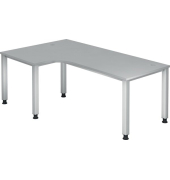 Schreibtisch Q-Serie, manuell h&ouml;henverstellbar, 68-83,5cm (H), 200x80/120cm (BxT), L-Form, grau / silber