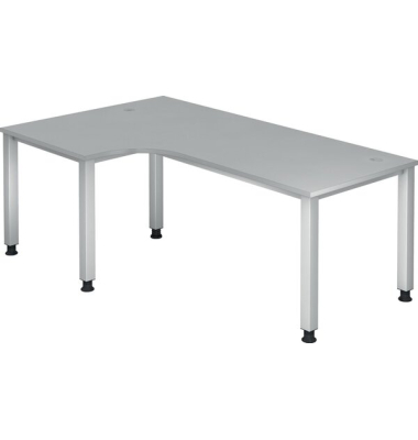 Schreibtisch Q-Serie, manuell h&ouml;henverstellbar, 68-83,5cm (H), 200x80/120cm (BxT), L-Form, grau / silber