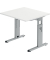 Schreibtisch O-Serie, manuell h&ouml;henverstellbar, 65-85cm (H), 80x80cm (BxT), quadratisch, wei&szlig; / silber