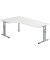 Schreibtisch, manuell höhenverstellbar, 65-85cm (H), 200x120cm (BxT), L-Form, weiß / silber