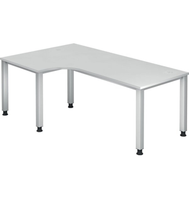 Schreibtisch Q-Serie, manuell h&ouml;henverstellbar, 68-83,5cm (H), 200x80/120cm (BxT), L-Form, wei&szlig; / silber