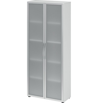 Glastürenschrank 4200, 5 Ordnerhöhen, 1880 x 800 x 349mm, Milchglas, weiß