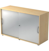 Schiebetürenschrank 1752, (H x B x T) 748 x 120 x 400 mm, 2 Ordnerhöhen, abschließbar, ahorn/silber