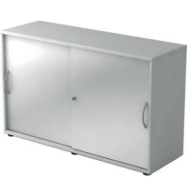 Schiebetürenschrank 1752, (H x B x T) 748 x 120 x 400 mm, 2 Ordnerhöhen, abschließbar, grau/silber