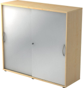 Schiebetürenschrank 1753, (H x B x T) 1200 x 1110 x 400 mm, 3 Ordnerhöhen, abschließbar, ahorn/silber