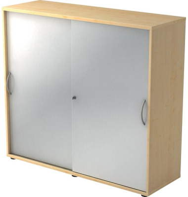 Schiebetürenschrank 1753, (H x B x T) 1200 x 1110 x 400 mm, 3 Ordnerhöhen, abschließbar, ahorn/silber