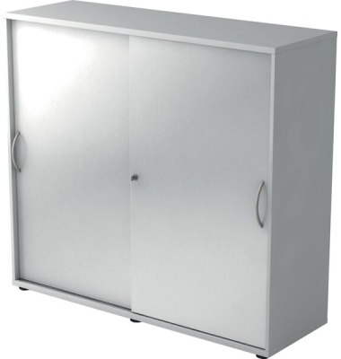 Schiebetürenschrank 1753, (H x B x T) 1200 x 1110 x 400 mm, 3 Ordnerhöhen, abschließbar, grau/silber