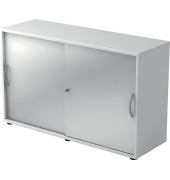 Schiebetürenschrank 1752, (H x B x T) 748 x 120 x 400 mm, 2 Ordnerhöhen, abschließbar, weiß/silber