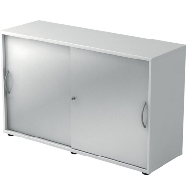 Schiebetürenschrank 1752, (H x B x T) 748 x 120 x 400 mm, 2 Ordnerhöhen, abschließbar, weiß/silber