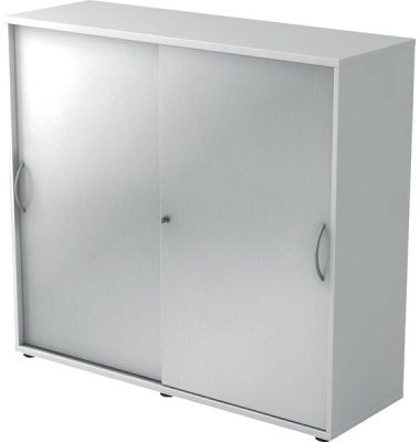 Schiebetürenschrank 1753, (H x B x T) 1200 x 1110 x 400 mm, 3 Ordnerhöhen, abschließbar, weiß/silber