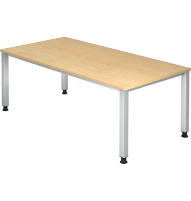 Schreibtisch Q-Serie, manuell h&ouml;henverstellbar, 68-83,5cm (H), 200x80cm (BxT), rechteckig, ahorn / silber