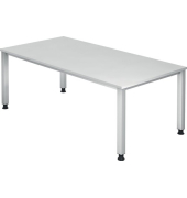 Schreibtisch Q-Serie, manuell h&ouml;henverstellbar, 68-83,5cm (H), 200x80cm (BxT), rechteckig, wei&szlig; / silber