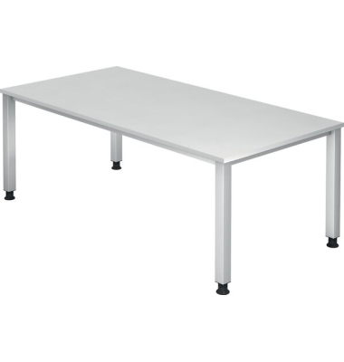 Schreibtisch Q-Serie, manuell h&ouml;henverstellbar, 68-83,5cm (H), 200x80cm (BxT), rechteckig, wei&szlig; / silber