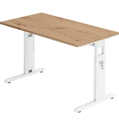 Schreibtisch O-Serie mini, manuell h&ouml;henverstellbar, 65-85cm (H), 120x67cm (BxT), rechteckig, asteiche / wei&szlig;