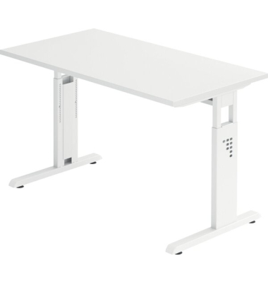 Schreibtisch O-Serie mini, manuell h&ouml;henverstellbar, 65-85cm (H), 120x67cm (BxT), rechteckig, wei&szlig; / wei&szlig;