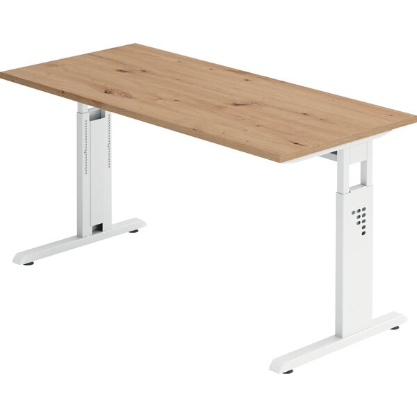 4032062188651 - Schreibtisch O-Serie mini manuell höhenverstellbar 65-85cm (H) 140x67cm (BxT) rechteckig asteiche   weiß 4032062188651 Hamm