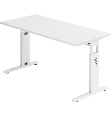 Schreibtisch O-Serie mini, manuell h&ouml;henverstellbar, 65-85cm (H), 140x67cm (BxT), rechteckig, wei&szlig; / wei&szlig;