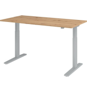 Sitz-Steh-Schreibtisch XMKA, elektrisch h&ouml;henverstellbar, 70-120cm (H), 160x80cm (BxT), rechteckig, asteiche / silber