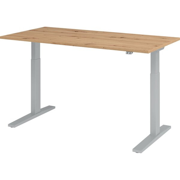 4032062188866 - Sitz-Steh-Schreibtisch elektrisch höhenverstellbar 70-120cm (H) 160x80cm (BxT) rechteckig asteiche   silber 4032062188866 H
