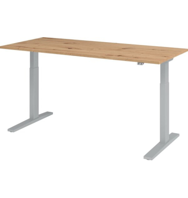 Sitz-Steh-Schreibtisch XMKA, elektrisch h&ouml;henverstellbar, 70-120cm (H), 180x80cm (BxT), rechteckig, asteiche / silber