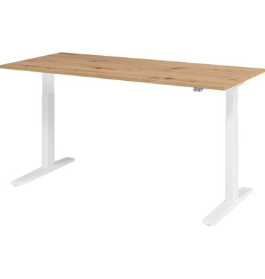 Sitz-Steh-Schreibtisch XMKA, elektrisch h&ouml;henverstellbar, 70-120cm (H), 180x80cm (BxT), rechteckig, asteiche / wei&szlig;