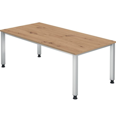 Schreibtisch Q-Serie, manuell h&ouml;henverstellbar, 68-83,5cm (H), 200x80cm (BxT), rechteckig, asteiche / silber