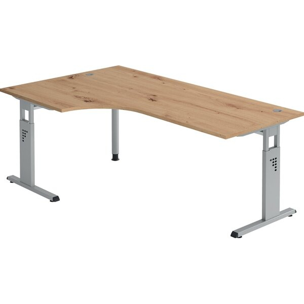 4032062193143 - Schreibtisch O-Serie manuell höhenverstellbar 65-85cm (H) 200x80 120cm (BxT) L-Form asteiche   silber 4032062193143 Hammerb