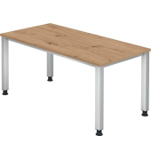 Schreibtisch Q-Serie, manuell h&ouml;henverstellbar, 68-83,5cm (H), 160x80cm (BxT), rechteckig, asteiche / silber