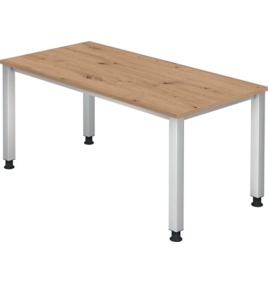 Schreibtisch Q-Serie, manuell h&ouml;henverstellbar, 68-83,5cm (H), 160x80cm (BxT), rechteckig, asteiche / silber
