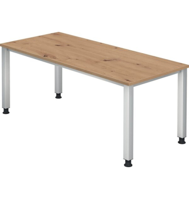 Schreibtisch Q-Serie, manuell h&ouml;henverstellbar, 68-83,5cm (H), 180x80cm (BxT), rechteckig, asteiche / silber