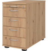 Standcontainer VSC50/R/R/BM VSC, asteiche, 5 Schubladen, 3-Schicht Spanplatten, melaminharzbeschichtet, abschlie&szlig;bar