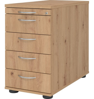 Standcontainer VSC50/R/R/BM VSC, asteiche, 5 Schubladen, 3-Schicht Spanplatten, melaminharzbeschichtet, abschlie&szlig;bar