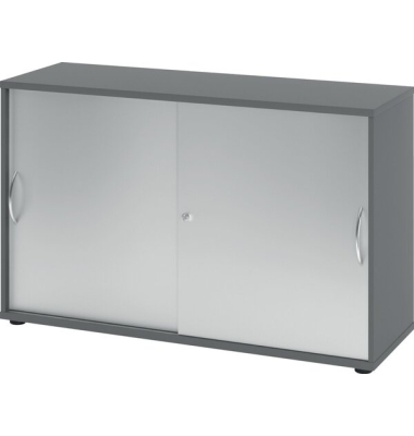 Schiebetürenschrank 1752, (H x B x T) 748 x 120 x 400 mm, 2 Ordnerhöhen, abschließbar, graphit/silber