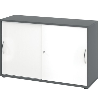 Schiebetürenschrank 1752, (H x B x T) 748 x 120 x 400 mm, 2 Ordnerhöhen, abschließbar, graphit/weiß