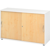 Schiebetürenschrank 1752, (H x B x T) 748 x 120 x 400 mm, 2 Ordnerhöhen, abschließbar, weiß/ahorn