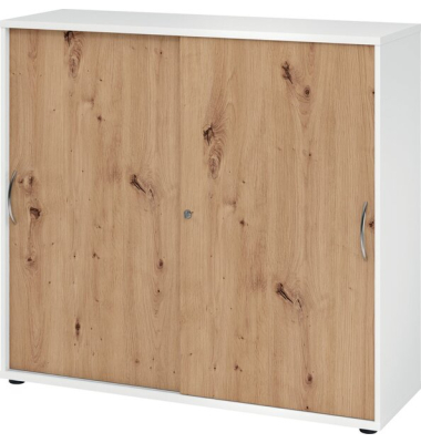 Schiebetürenschrank 1753, (H x B x T) 1200 x 1110 x 400 mm, 3 Ordnerhöhen, abschließbar, weiß/asteiche